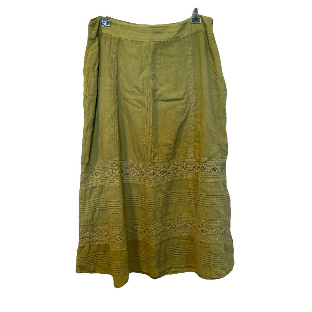 Sundance Skirt Crochet Knee Mid Gauze Length A Line Medium Green Boho Prairie